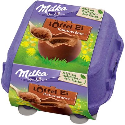 Milka spoon egg 4 pieces cocoa cream 136g - Milka Easter eggs to spoon filled with cocoa cream - with wooden spoon