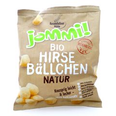 Bio Jammi Hirsebällchen Natur glutenfrei 65g - knusprig - dezent gesalzen - ohne Zucker - aus Hirse und Maisgrieß von Rosenfellner Mühle