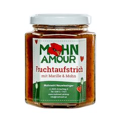 Fruchtaufstrich mit Mohn und Marille 190g - Feine Marillen Marmelade mit gemahlenem Graumohn ohne Rum von Mohn Amour