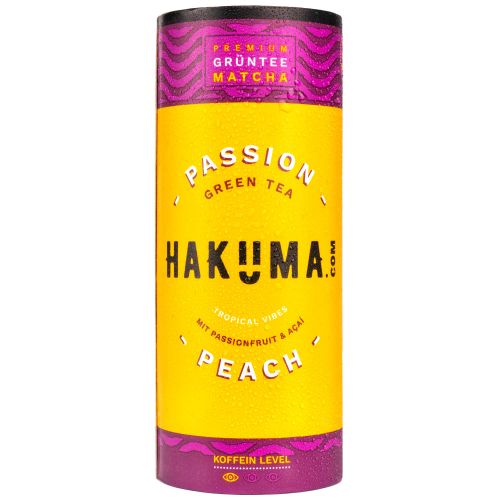 HAKUMA Passion Peach 235ml - Premium Grüntee Matcha mit Pfirsich Passionsfrucht und Vitamin C - Dein tropischer Boost für jeden Tag von HAKUMA