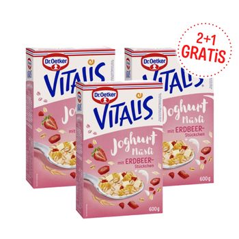 Dr. Oetker Vitalis Joghurtmüsli mit Erdbeerstücken 2+1 Gratis