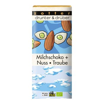 Bio Schokolade Milchschoko + Nuss Traube 70g - 10er Vorteilspack von Zotter