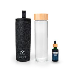 Purora HYDRATER - Thermo-Glasflasche 550ml mit Lodenhülle und Shield Kräuter-Drops 50ml