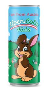 AlpenCola Kids 250ml - Cola basierter Softdrink mit Alpenquellwasser - Wiesenkräutern und Vitaminen C, B6 und B12 in der Dose PFAND