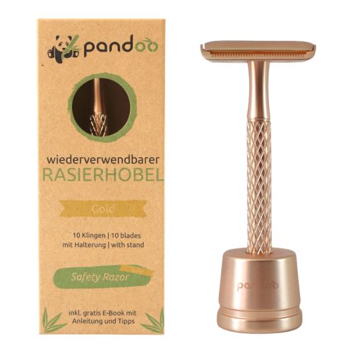 Bio Rasierhobel gold +10 Klingen - 8er Vorteilspack von Pandoo