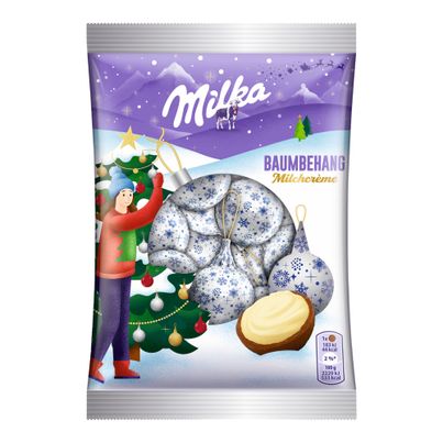 Milka Christmas baubles incl. hanging string 90g silver from Milka