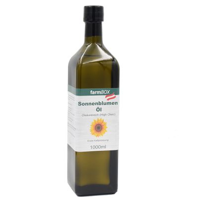 High Oleic Sonnenblumenöl 1000ml - hoch erhitzbar - schonend kaltgepresst - hoher Anteil an einfach ungesättigten Fettsäuren von Knollfarming