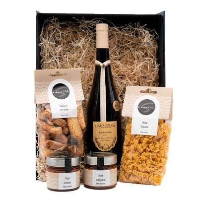 Geschenksbox Rosso - Ein italienisches Menü aus der Geschenkbox - Pasta - Sugo - Wein und Cantucci von Baccili