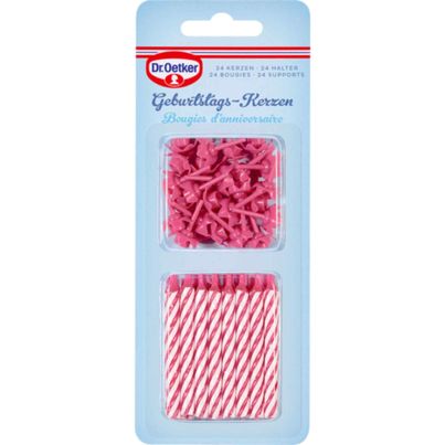 Dr. Oetker Kerzen mit Halter, pink (24 Kerzen, 12 Halter) - 40g