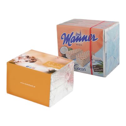 Personalisierte Manner Coco Schnitten 300g 4er Packung mit Branding auf Kartonschuber