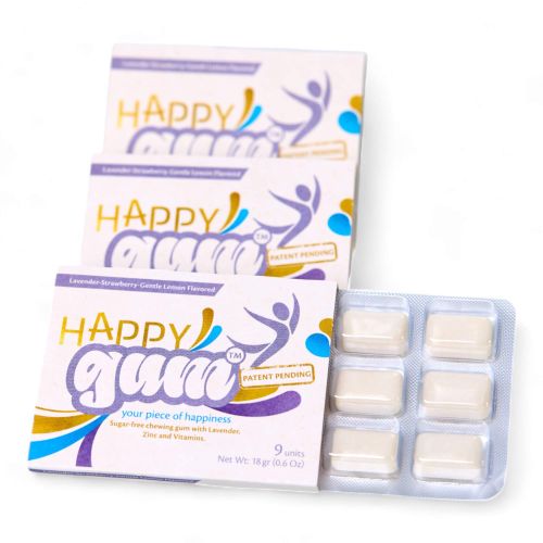 HappyGum Chewing Gum Triple Pack 3 x 9 pieces - Sugar-free chewing gum with lavender oil zinc and vitamins