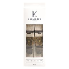 Elastischer Leinen Hosenträger natur Breite 35mm, Länge 110cm mit Ledertascherl Verpackung