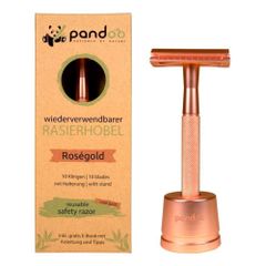 Rasierhobel aus Metall Rosegold inklusive 10 Klingen - Plastikfrei - Für eine sanfte und glatte Rasur - Nachhaltig und langlebiges Produkt von Pandoo