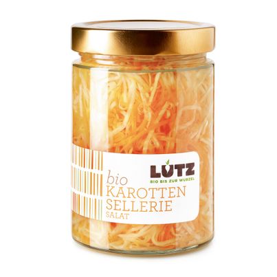 Bio Karotten Sellerie Salat 580ml - handeingelegt - mild gewürzt - passt zu jeder erdenklichen Speise - Gemüse-Variation von Bio Lutz