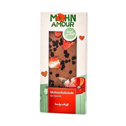 Bio Mohnschokolade mit Beeren 100g - Handgemachte Mohn-Vollmilchschokolade mit Beeren von Mohn Amour