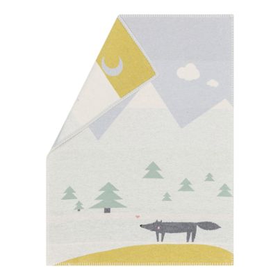 Babydecke Wolf mit Stick Farbe Blau 70x90cm von David Fussenegger