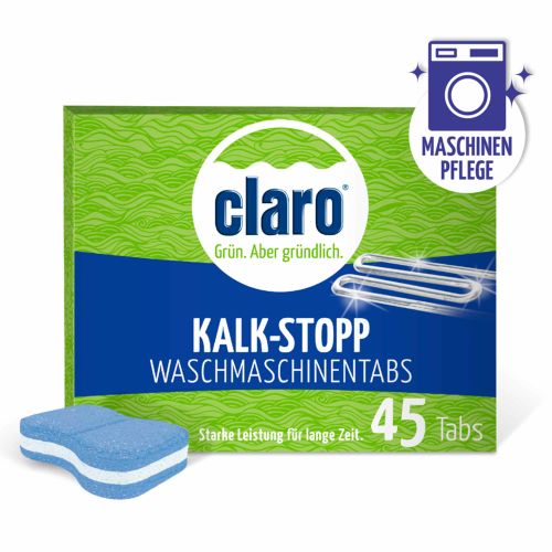 claro Kalkstopp Waschmaschinen Tabs 45 Stück - Phosphatfrei Tabs für die zuverlässige Kalk Entfernung