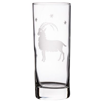 Handgraviertes Glas mit Sternzeichen und Namensgravur Steinbock