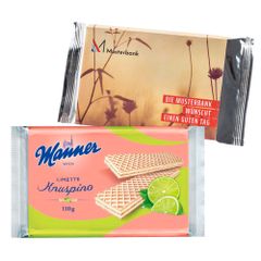 Personalized Manner Knuspino Lime Wafers with promotional sleeve 110g