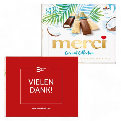 Personalisierte Merci Coconut Collection 250g mit Kartonschuber