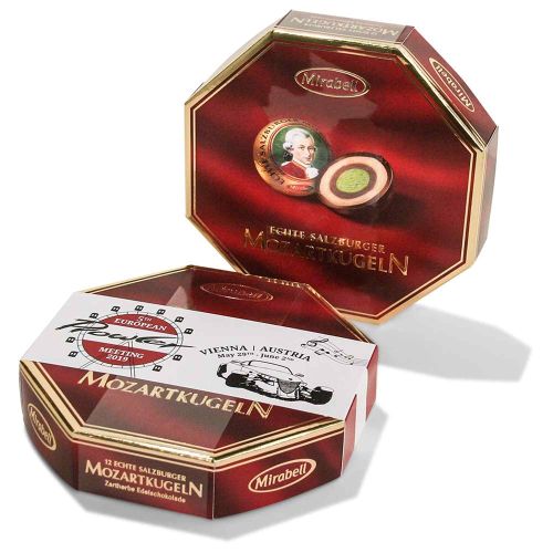 Personalized Mirabell Mozart balls 12 pcs with cardboard slipcase - 200g
