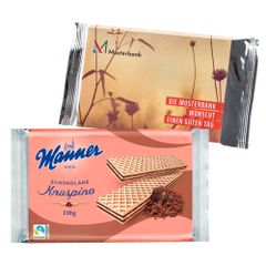 Personalisierte Manner Knuspino Schokolade Waffeln mit Werbebanderole 110g