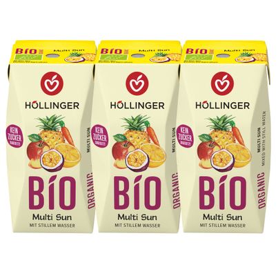 Organic Multi Sunrise school juice 3x200ml - perfect for every snack box - handy little thirst quencher - with straw from Höllinger Juice