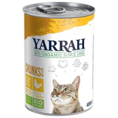 Bio Yarrah Katzenfutter Bröckchen Huhn B und T 405g - 12er Vorteilspack - Tierfutter von Yarrah