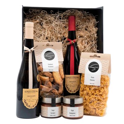 Geschenksbox Bianco - Italienische Lebensfreude - Pasta - Sugo - Wein und Cantucci von Baccili