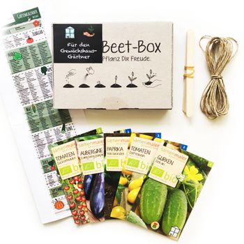 Bio Beet Box - Für den Gewächshaus Gärtner - Saatgut Set inklusive Pflanzkalender und Zubehör