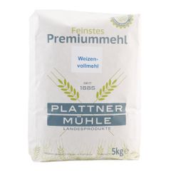 Weizenvollmehl 5000g - enthält wichtige Vitamine - Mineralstoffe - ideal für Vollkornbrot und Gebäck - feinst vermahlenes Mehl von Plattner Mühle