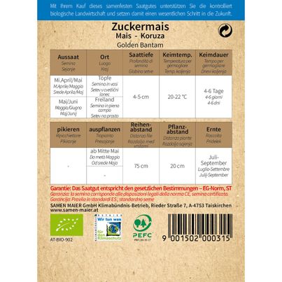 Bio Zuckermais Golden Bantam - Saatgut fr zirka 12 Pflanzen online kaufen