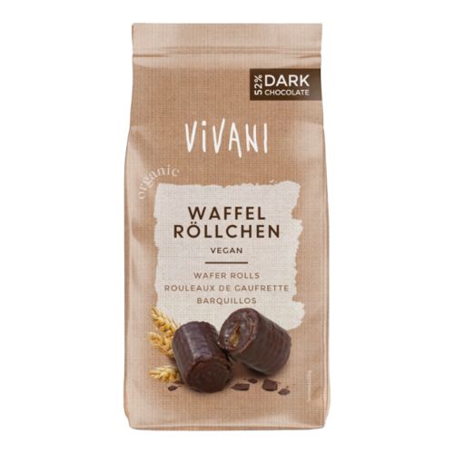 Bio Waffel Röllchen mit Zartbitter Schokolade 125g von Vivani