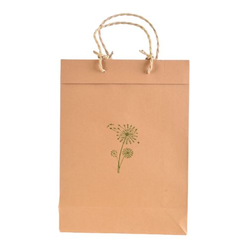 Paper bag with cord - hand-printed with green dandelion